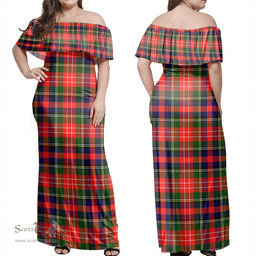 Scottish Christie Clan Tartan Off Shoulder Long Dress - Classic Scottish Plaid Tartan Plaid