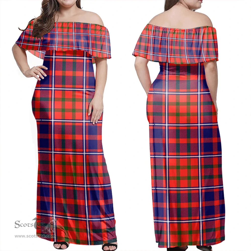Scottish Cameron Of Lochiel Modern Clan Tartan Off Shoulder Long Dress - Classic Scottish Plaid Tartan Plaid