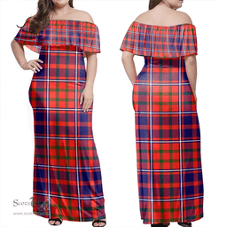 Scottish Cameron Of Lochiel Modern Clan Tartan Off Shoulder Long Dress - Classic Scottish Plaid Tartan Plaid