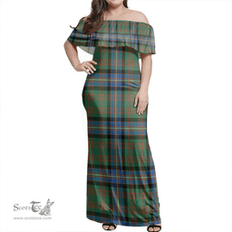 Scottish Cochrane Ancient Clan Tartan Off Shoulder Long Dress - Classic Scottish Plaid Tartan Plaid