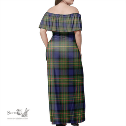 Scottish MacLaren Modern Clan Tartan Off Shoulder Long Dress - Classic Scottish Plaid Tartan Plaid