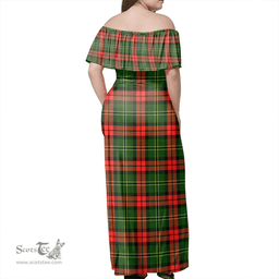 Scottish Blackstock Clan Tartan Off Shoulder Long Dress - Classic Scottish Plaid Tartan Plaid