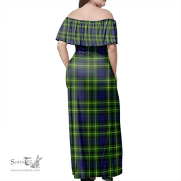 Scottish Campbell Of Breadalbane Modern Clan Tartan Off Shoulder Long Dress - Classic Scottish Plaid Tartan Plaid