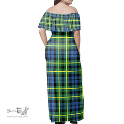 Scottish Campbell Of Breadalbane Ancient Clan Tartan Off Shoulder Long Dress - Classic Scottish Plaid Tartan Plaid
