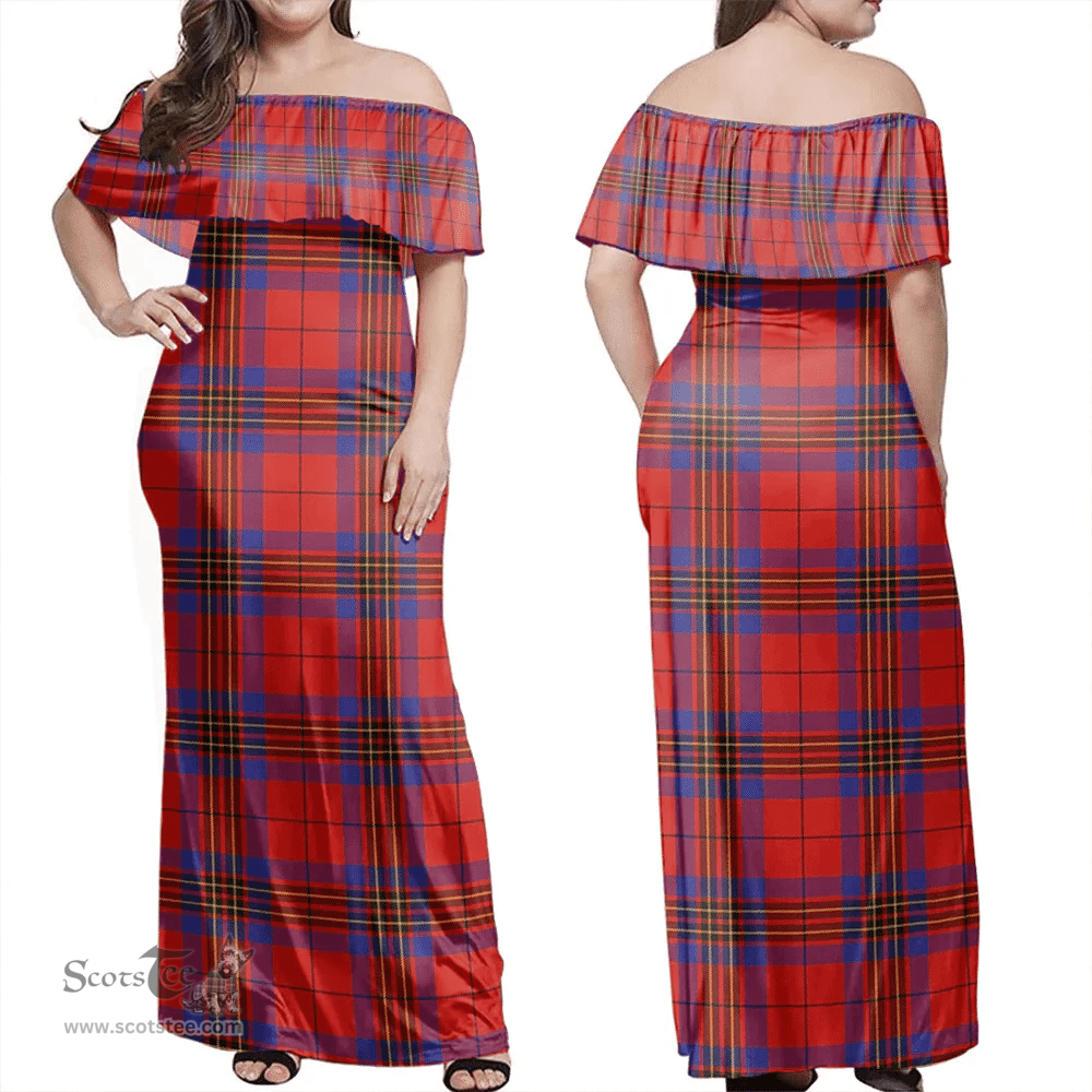 Scottish Leslie Modern Clan Tartan Off Shoulder Long Dress - Classic Scottish Plaid Tartan Plaid