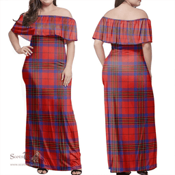 Scottish Leslie Modern Clan Tartan Off Shoulder Long Dress - Classic Scottish Plaid Tartan Plaid