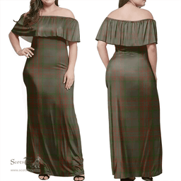 Scottish Gray Clan Tartan Off Shoulder Long Dress - Classic Scottish Plaid Tartan Plaid