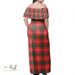 Scottish Chisholm Modern Clan Tartan Off Shoulder Long Dress - Classic Scottish Plaid Tartan Plaid