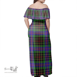 Scottish Brodie Hunting Modern Clan Tartan Off Shoulder Long Dress - Classic Scottish Plaid Tartan Plaid
