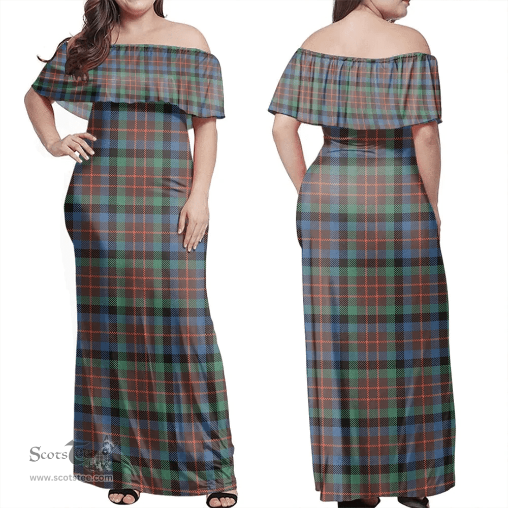 Scottish MacDuff Hunting Ancient Clan Tartan Off Shoulder Long Dress - Classic Scottish Plaid Tartan Plaid