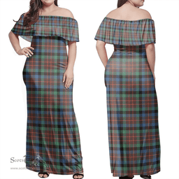 Scottish MacDuff Hunting Ancient Clan Tartan Off Shoulder Long Dress - Classic Scottish Plaid Tartan Plaid
