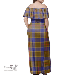 Scottish Balfour Modern Clan Tartan Off Shoulder Long Dress - Classic Scottish Plaid Tartan Plaid