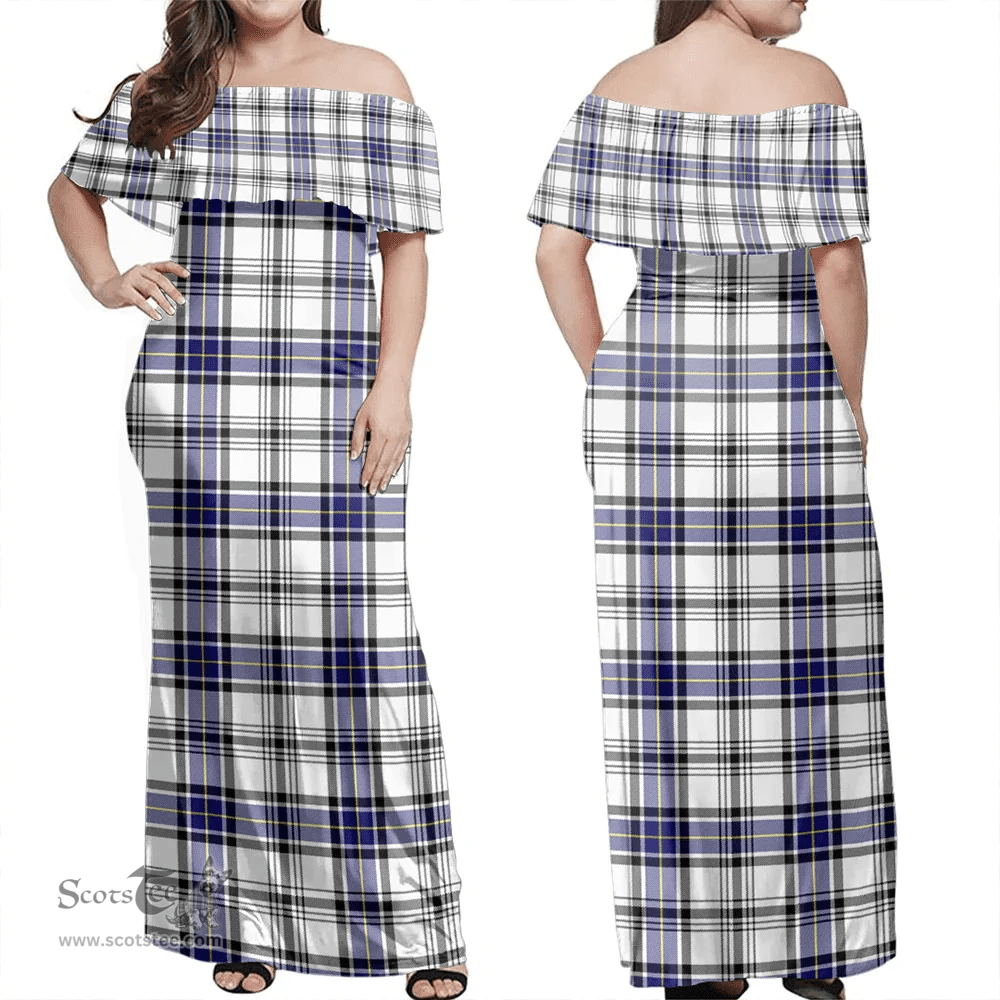 Scottish Hannay Modern Clan Tartan Off Shoulder Long Dress - Classic Scottish Plaid Tartan Plaid