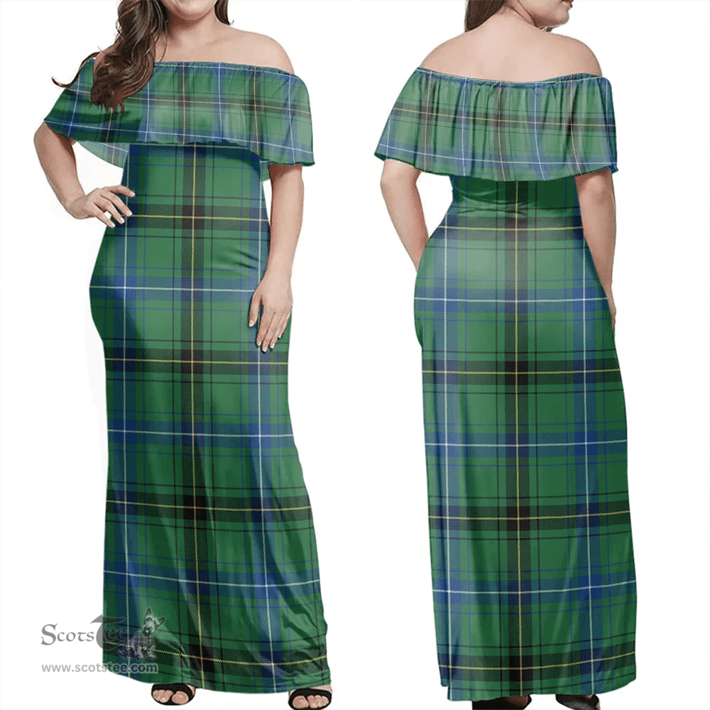 Scottish Henderson Ancient Clan Tartan Off Shoulder Long Dress - Classic Scottish Plaid Tartan Plaid