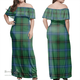 Scottish Henderson Ancient Clan Tartan Off Shoulder Long Dress - Classic Scottish Plaid Tartan Plaid