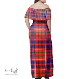 Scottish Cameron Of Lochiel Modern Clan Tartan Off Shoulder Long Dress - Classic Scottish Plaid Tartan Plaid