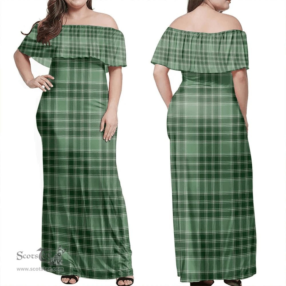 Scottish MacDonald Lord Of The Isles Hunting Clan Tartan Off Shoulder Long Dress - Classic Scottish Plaid Tartan Plaid