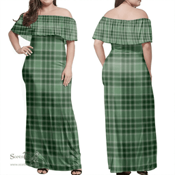 Scottish MacDonald Lord Of The Isles Hunting Clan Tartan Off Shoulder Long Dress - Classic Scottish Plaid Tartan Plaid