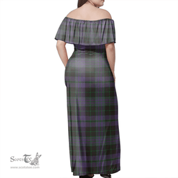 Scottish Clergy Green Clan Tartan Off Shoulder Long Dress - Classic Scottish Plaid Tartan Plaid