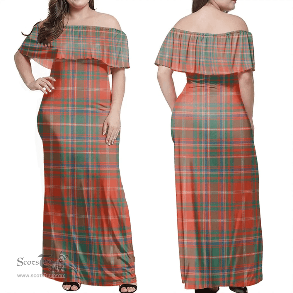 Scottish MacDougall Ancient Clan Tartan Off Shoulder Long Dress - Classic Scottish Plaid Tartan Plaid