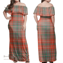 Scottish MacDougall Ancient Clan Tartan Off Shoulder Long Dress - Classic Scottish Plaid Tartan Plaid