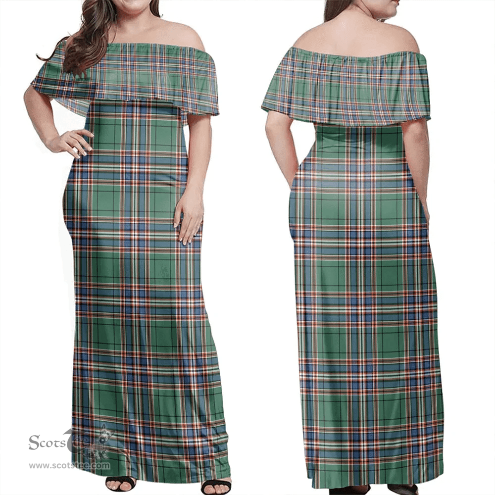 Scottish MacFarlane Hunting Ancient Clan Tartan Off Shoulder Long Dress - Classic Scottish Plaid Tartan Plaid