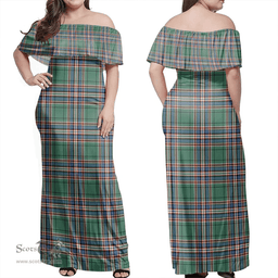 Scottish MacFarlane Hunting Ancient Clan Tartan Off Shoulder Long Dress - Classic Scottish Plaid Tartan Plaid