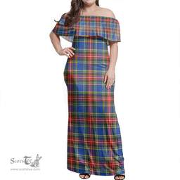 Scottish MacBeth Modern Clan Tartan Off Shoulder Long Dress - Classic Scottish Plaid Tartan Plaid
