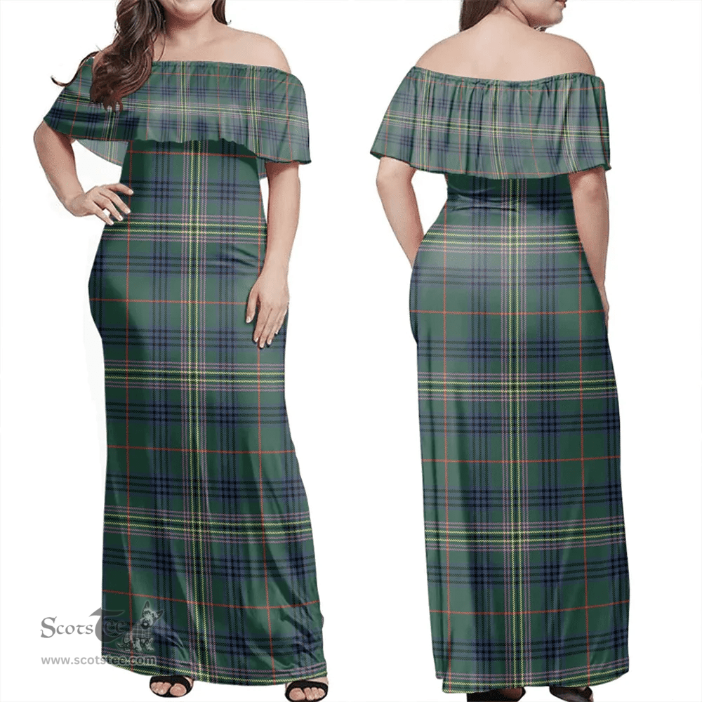 Scottish Kennedy Modern Clan Tartan Off Shoulder Long Dress - Classic Scottish Plaid Tartan Plaid
