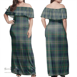 Scottish Kennedy Modern Clan Tartan Off Shoulder Long Dress - Classic Scottish Plaid Tartan Plaid