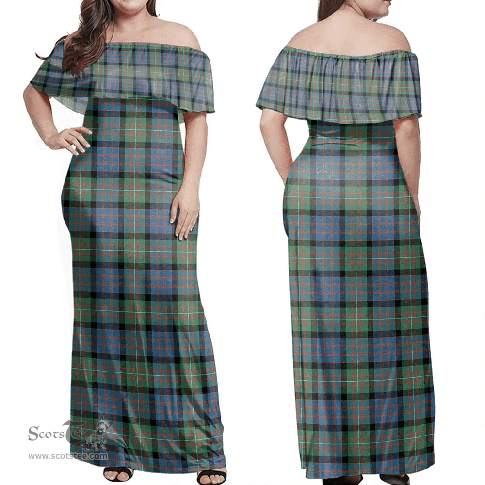 Scottish MacDonnell Of Glengarry Ancient Clan Tartan Off Shoulder Long Dress - Classic Scottish Plaid Tartan Plaid