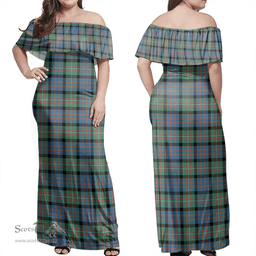 Scottish MacDonnell Of Glengarry Ancient Clan Tartan Off Shoulder Long Dress - Classic Scottish Plaid Tartan Plaid