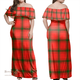 Scottish MacDonald Of Sleat Clan Tartan Off Shoulder Long Dress - Classic Scottish Plaid Tartan Plaid