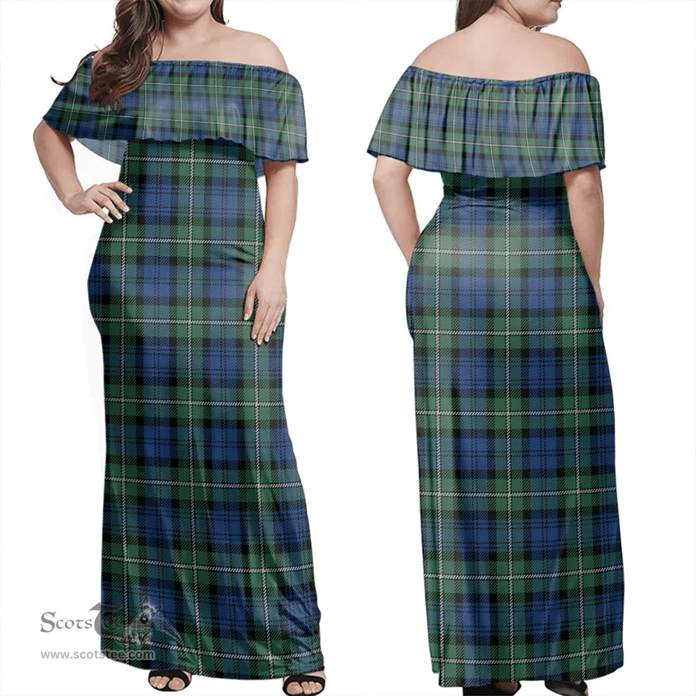 Scottish Forbes Ancient Clan Tartan Off Shoulder Long Dress - Classic Scottish Plaid Tartan Plaid