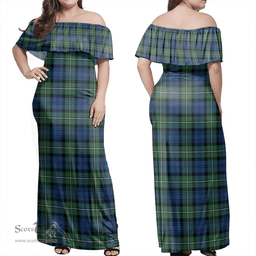 Scottish Forbes Ancient Clan Tartan Off Shoulder Long Dress - Classic Scottish Plaid Tartan Plaid