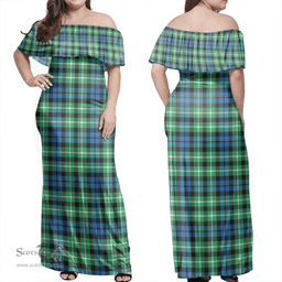 Scottish Graham Of Montrose Ancient Clan Tartan Off Shoulder Long Dress - Classic Scottish Plaid Tartan Plaid