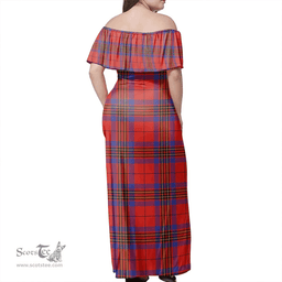 Scottish Leslie Modern Clan Tartan Off Shoulder Long Dress - Classic Scottish Plaid Tartan Plaid