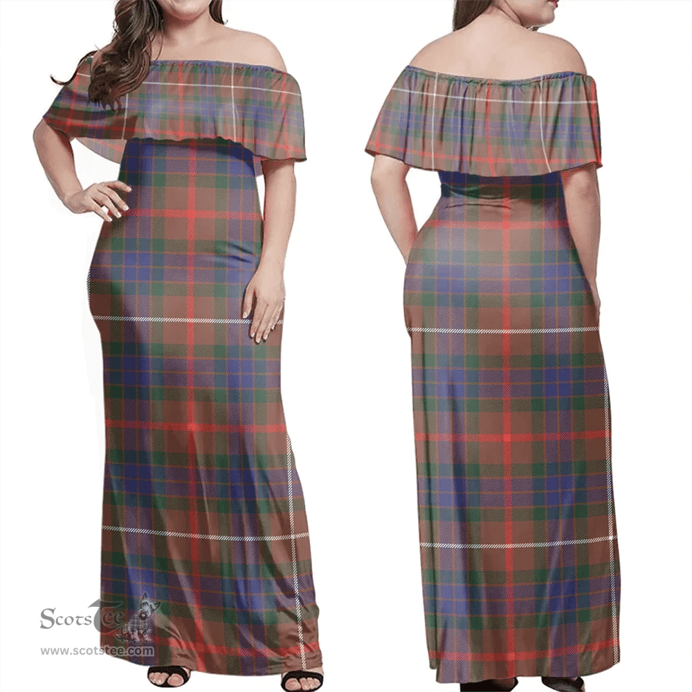 Scottish Fraser Hunting Modern Clan Tartan Off Shoulder Long Dress - Classic Scottish Plaid Tartan Plaid