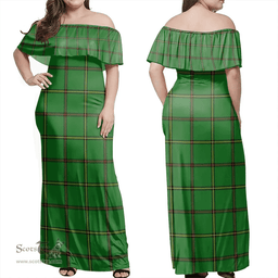 Scottish Don Tribe Of Mar Clan Tartan Off Shoulder Long Dress - Classic Scottish Plaid Tartan Plaid