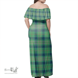 Scottish Kennedy Ancient Clan Tartan Off Shoulder Long Dress - Classic Scottish Plaid Tartan Plaid