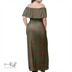 Scottish Gray Clan Tartan Off Shoulder Long Dress - Classic Scottish Plaid Tartan Plaid