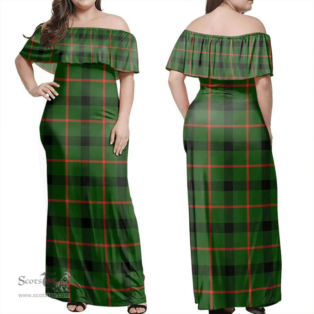 Scottish Kincaid Modern Clan Tartan Off Shoulder Long Dress - Classic Scottish Plaid Tartan Plaid