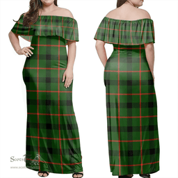 Scottish Kincaid Modern Clan Tartan Off Shoulder Long Dress - Classic Scottish Plaid Tartan Plaid