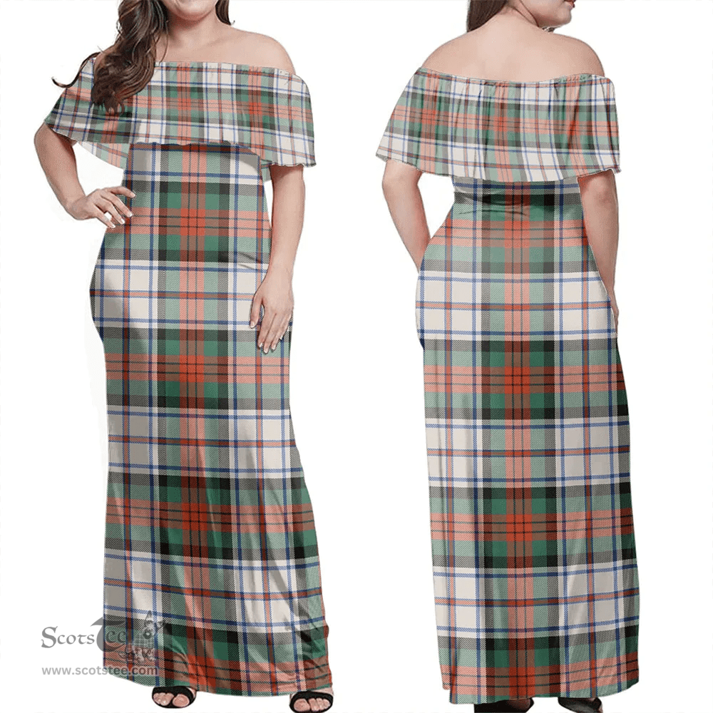 Scottish MacDuff Dress Ancient Clan Tartan Off Shoulder Long Dress - Classic Scottish Plaid Tartan Plaid