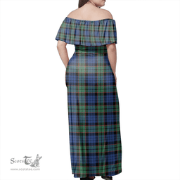 Scottish Fletcher Ancient Clan Tartan Off Shoulder Long Dress - Classic Scottish Plaid Tartan Plaid