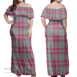 Scottish Crawford Ancient Clan Tartan Off Shoulder Long Dress - Classic Scottish Plaid Tartan Plaid