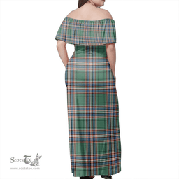 Scottish MacFarlane Hunting Ancient Clan Tartan Off Shoulder Long Dress - Classic Scottish Plaid Tartan Plaid