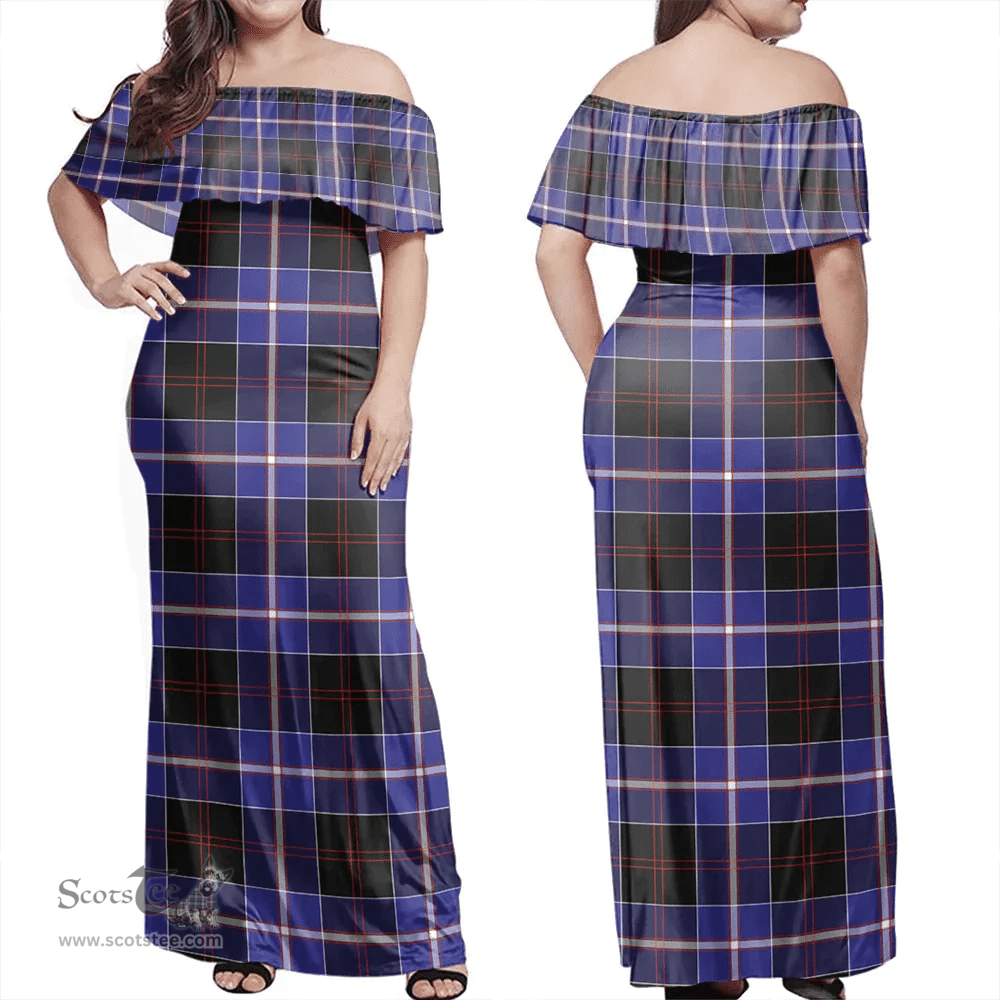 Scottish Dunlop Modern Clan Tartan Off Shoulder Long Dress - Classic Scottish Plaid Tartan Plaid