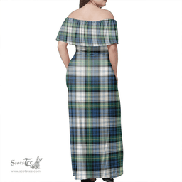 Scottish Gordon Dress Ancient Clan Tartan Off Shoulder Long Dress - Classic Scottish Plaid Tartan Plaid