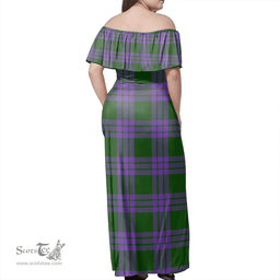Scottish Elphinstone Clan Tartan Off Shoulder Long Dress - Classic Scottish Plaid Tartan Plaid